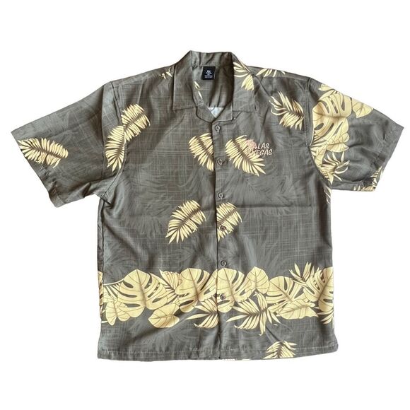 Men’s Button Down Short Sleeve Hawaiian Tropical Leaf Print Las Vegas Shirt - XX - Picture 1 of 8